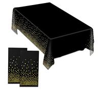 Jinlaili 2 tovaglie a pois dorati, tovaglie da festa, 137 x 274 cm, rettangolari, tovaglie, copritavoli riutilizzabili, tovaglie impermeabili, in plastica, copertine per tavoli da festa (nero)
