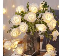 Jinlaili 20 LED Striscia di luci a LED a forma di rosa, luce bianca calda Catena luminosa a rose alimentato a batteria, Decorativa Luci della Stringa Fata Luci della Stringa Decorazione natalizia (A)