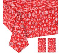 Jinlaili 2PCS Rosso Tovaglia Natale, 137x274cm Copritavolo Natalizio,Tovaglia Natalizia da Tavola Antimacchia, Tovaglia di Natale Tovaglie Rettangolare Impermeabile per Natale Festa Decorazione