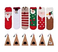 Jinlaili 6 Paia Calzini Natalizi in Peluche da Donna, Caldo Calze in Pile Corallo con Confezione, Calzini Divertenti Fantasia da Letto, Calzettoni Casa Donna, 35-39, Regali Natale per Donna