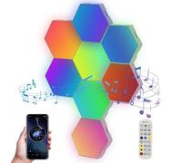 Jinlaili 8 Pezzi Pannello LED Esagonale a Parete Lampada, LED Muro Parete Lampada Gaming, LED Muro Lampade da Parete Sincronizza con la Musica, Pannelli LED RGB, Applique da Parete Interno Modulari