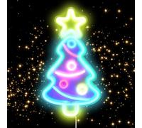 Jinlaili Albero di Natale Luce al Neon, 41cm Decorazione di colore dell'albero di Natale, Acriliche per Parete USB Luci al neon colorate, Luce Notturna per il Festival di Natale Decorazioni Party Sign