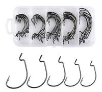 Jinlaili Amo da Pesca, 50 Pz Ami da Pesca in 5 Dimensioni 2# 1# 1/0# 2/0# 3/0#, Amo da Pesca Occhiello, Ganci Spinato, Ami da Pesca in Acciaio al Carbonio con Scatola