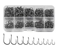 Jinlaili Amo da Pesca, 600 Pz Ami da Pesca in 10 Dimensioni, Amo da Pesca Occhiello, Ganci Spinato, Ami da Pesca in Acciaio al Carbonio con Scatola di Plastica, 3# - 12#