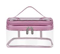 Jinlaili Borsa Cosmetici Trasparente, 2 Strati Grande Borse da Toilette Impermeabile, Borsa Cosmetica da Viaggio, Pochette da Toilette, Borsa per Trucco Trasparente per Donna, Uomo (Rosa)