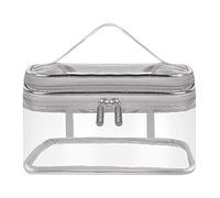 Jinlaili Borsa Cosmetici Trasparente, 2 Strati Grande Borse da Toilette Impermeabile, Borsa Cosmetica da Viaggio, Pochette da Toilette, Borsa per Trucco Trasparente per Donna, Uomo (Argento)