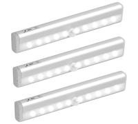 Jinlaili Confezione da 2 luci wireless sotto l'armadio, 10 LED con sensore di movimento per armadio, luci sotto armadio con striscia magnetica, barra LED (3PCS-Bianco freddo)
