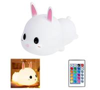 Jinlaili Coniglio Luce Notturna Bambini con Telecomando, 16 Colori Silicone Lampada Notturna per Bambini, USB Ricaricabile LED Luci Notturne Lampada da Notte, Silicone Lampada Comodino Tocco