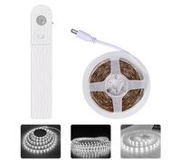 Jinlaili LED Striscia con Sensore Di Movimento, 2M Dimmerabile Strisce LED Luce Notturna, 120LEDs Cabinet Lampada, Luce per Armadio, Luci LED a Batteria per Scale Cucina Guardaroba (Bianco - Freddo)