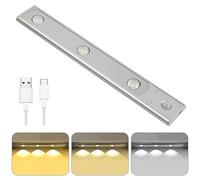 Jinlaili Luce Armadio LED con Sensore di Movimento, USB Ricaricabile Luci Notturna, 3 Colori Dimmerabili Luci Led con Striscia Magnetica, Luce Armadio Led, Lampada per Cucina, Scale, Sottopensile
