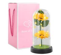 Jinlaili Regali di Girasole per Donna, Girasole Artificiale in Cupola di Vetro, Fiore Artificiale Regalo con Luci LED, Regali di Girasole Eterni per le Donne per la Festa Della Mamma Anniversario