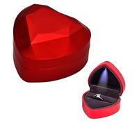 Jinlaili Scatola Anelli con Luce a LED, Scatola Anelli di Velluto, Scatolette Regalo di Gioielli, Scatola Decorativa Anelli Cuore per Fidanzamento Proposta Matrimonio Natale (Rosso)