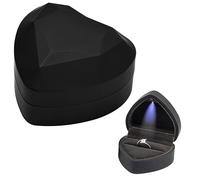 Jinlaili Scatola Anelli con Luce a LED, Scatola Anelli di Velluto, Scatolette Regalo di Gioielli, Scatola Decorativa Anelli, Scatola Anelli Cuore per Fidanzamento Proposta Matrimonio Natale (Nero)