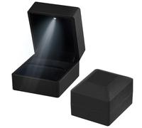 Jinlaili Scatola Anelli con Luce a LED, Scatola Anelli di Velluto, Scatolette Regalo di Gioielli, Scatola Decorativa Anelli, Scatola Anelli Cuore per Fidanzamento Proposta Matrimonio Natale (Nero 2)