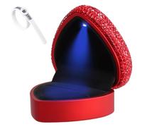 Jinlaili Scatola Anelli con Luce LED e Strass, Scatola Anelli Cuore, Scatolette Regalo per Anelli, con Misuratore Anelli, Scatola per Anelli di Velluto per Fidanzamento Matrimonio, 72x67x45mm (Rosso)