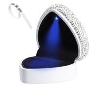 Jinlaili Scatola Anelli Cuore con Luce LED e Strass, Misuratore Anelli, Scatoletta Regalo in Velluto per Fidanzamento Matrimonio, 72x67x45mm (Bianco)