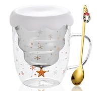 Jinlaili Tazze dolci di Natale, Tazza da Caffè di Natale Bicchieri da Tè Bicchieri da Caffè, Tazza per Albero di Natale Tazze di Natale con Coperchio a Doppia Parete Isolata Tazza da Caffè, 300ml (C)