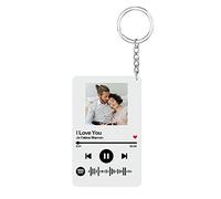 Jinlinjew Portachiavi personalizzato Spotify Glass Art Music Board, portachiavi musicale personalizzato con codice QR con foto, regalo placca portachiavi in acrilico