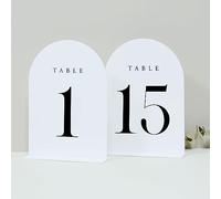 JINMURY Numeri da tavolo ad arco bianco in acrilico da 1 a 15 con supporto, 12,7 x 17,8 cm, arco bianco, segno in acrilico per matrimoni, segnaposto e supporto per centrotavola, eventi, ricevimenti di
