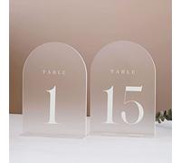 JINMURY Numeri per tavolo ad arco satinato, per matrimoni, confezione da 15 pezzi, 12,7 x 17,8 cm, in acrilico, con supporto, numeri da 1 a 15, perfetti per centrotavola per matrimoni