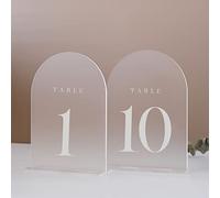 JINMURY Numeri per tavolo ad arco smerigliato per ricevimenti di nozze, confezione da 10 cartelli acrilici da 12,7 x 17,8 cm, con supporto, numeri da 1 a 10, perfetti per centrotavola ricevimenti di