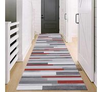 Jinnrug Tappeto da corridoio contemporaneo grigio rosso antiscivolo, lunghezza 100cm/1,5m/2m/2,5m/300cm/350cm/4m/5m/6m, lavabile, per cucina e casa(100×150cm)