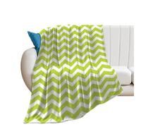Jinoarob Coperta in peluche, verde lime e bianco, motivo a zigzag, per divano, letto, coperte calde, leggere, decorative, 152,4 x 203,2 cm