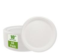 JinPhon 50 pezzi Paper Plates, piatti monouso in bagassa, piatti di carta biodegradabili da 10" per barbecue, picnic, ristoranti e compleanni, impermeabili e resistenti ai grassi