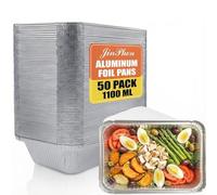 JinPhon 50x Vaschette Alluminio con Coperchio, Vaschette 1100 ml Resistenti - Contenitori Alimentari per Forno e Freezer - Teglie Rettangolari Ideali per Lasagne, Barbecue e Batch Cooking