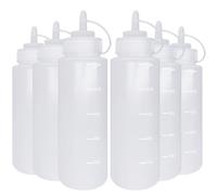 JinPhon 6 Pezzi Dosatore Salse 500ml, Biberon Cucina Professionale in Plastica Squeeze, Bottiglie con Tappo per Olio, Ketchup, Maionese e Senape, Senza BPA, Trasparente e Ricaricabile