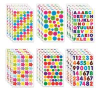 Jinpojun 1385 Pezzi 30 Fogli Stickers Adesivi per Bambini Impermeabili Vinile Adesivo Inclusi Stelle Smiley Punti Lettere Numeri per Lavori Creativi, Decoro, Bricolage