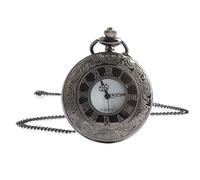 Jinpojun Orologio da Tasca con Catena, Orologio da Taschino Vintage per Uomo Donna, Compleanno, Anniversario, Giorno di Natale, Festa del Papà (Nero)