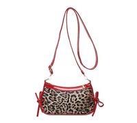 JINQIGG Borsa a tracolla alla moda leopardi Design retrò archi dettaglio leggero PU borsa da sera ampio scomparto grande capacità borsa a tracolla, Rosso, One Size