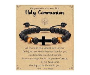 JINQIGG Braccialetto con croce regolabile con perline per figlioccio nipote cresima regalo