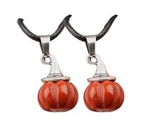 JINQIGG Collana unisex regolabile con ciondolo a forma di zucca e cappello da strega e agata naturale su cordoncino nero, gioielli per costume di Halloween, Misura unica, come descritto, come