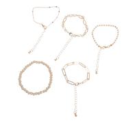 JINQIGG Confezione da 5 eleganti braccialetti in lega con perline, impilabili, fatti a mano, resistenti allo sbiadimento, gioielli per donne, Come da immagine