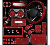 JINSEN - Set di 25 Accessori per Auto da Donna con Strass, per Volante da Donna, Universale, da 45 cm, Set di specchietti retrovisori Luccicanti, Confezione da 25 Pezzi, Colore: Rosso