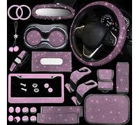 JINSEN - Set di 25 Accessori per Auto da Donna con Strass, per Volante da Donna, Universale, da 45 cm, Set di specchietti retrovisori Luccicanti, Confezione da 25 Pezzi, Colore: Rosa