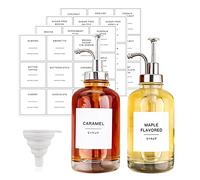 JinsenTGG Set di 2 Erogatori di Sciroppo di caffè con 36 Etichette, Erogatore a Pompa per Bar, Bottiglie di Vetro Minimalista in Acero/caffè, Bottiglie di Sciroppo Semplici, 16,9 oz 500 ml (Argento)