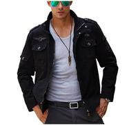 Jinsha Classica Militare Tattica Cargo Antivento Giacca da Uomo Cotone Lavoro Giubbotto Bomber Casual Leggero Maniche Lunghe Workwear Cappotto Outdoor Primavera e Autunno da Uomo Nero L