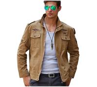 Jinsha Classica Militare Tattica Cargo Antivento Giacca da Uomo Cotone Lavoro Giubbotto Bomber Leggero Maniche Lunghe Workwear Cappotto Casual Outdoor Primavera e Autunno da Uomo Khaki 2XL