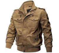 Jinsha Giacca da Uomo Antivento Militare Bomber Giubbotto Uomo Invernale Casual Escursionismo Zip Giacche per Gli Uomini Outdoor Cargo Field Jackets Khaki L