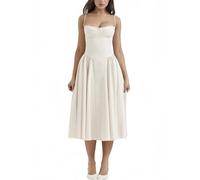 Jinsha Sexy Vintage Vestito Lungo Estivo Abito Senza Maniche Spaghetti Cinghie Vacanza Festivo Casual A-Line Abito Tinta Solida con Tasche Donne Bianco S