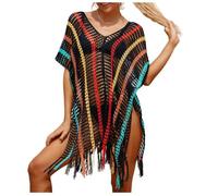 Jinsha Vestiti-Abito Spiaggia-Bikini Beach-Copri Cover-up - Woman Dress Corto Costumei Uncinetto Maglia Scollo V-Collo Camicia Boho Pareo Top Tunica da Spiaggia Bagno Mare Estivo Donna Vestiti Gonna