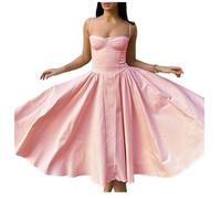 Jinsha Vintage Sexy Vestito Lungo Estivo Abito Senza Maniche Spaghetti Cinghie Casual Vacanza Festivo A-Line Abito Tinta Solida con Tasche Donne Rosa XL