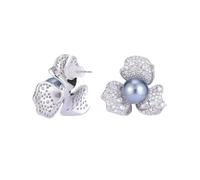JINSHENGXINA Orecchini A Forma di Petalo di Diamante con Zirconi Intarsiati E Fiori di Perle(G_OneSize)