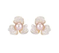 JINSHENGXINA Orecchini A Forma di Petalo di Diamante con Zirconi Intarsiati E Fiori di Perle(K_OneSize)