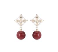 JINSHENGXINA Orecchini di Perle Rosse Ancarat E Zirconi(K_OneSize)