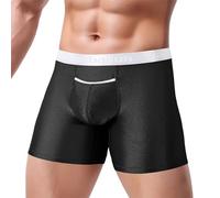 JINSHI Boxer da uomo in seta di ghiaccio, orizzontale, rigonfiamento della mosca che migliora la biancheria intima, ultra morbido, elastico, senza cuciture, pantaloncini, Nero 1, Grande