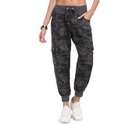 JINSHI Pantaloni da Trekking Donna Cargo Pantalone Lungo Sportivo Leggero Lavoro Jogging Pant con Tasche Grigio Mimetico L